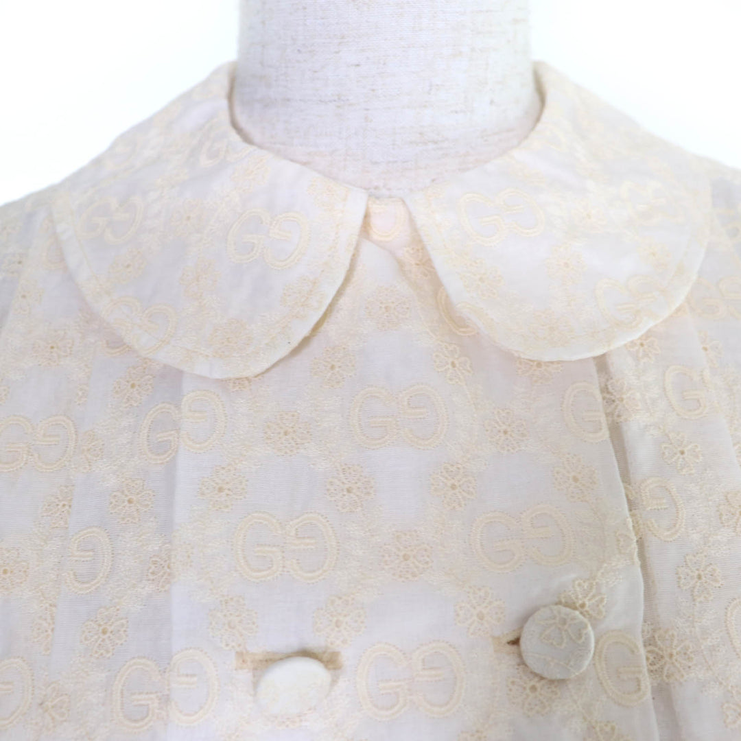 極美品☆GUCCI グッチ 627402 コットン GG・フラワー刺繍入り 半袖シャツ ブラウス アイボリー 36 イタリア製 正規品 レディース