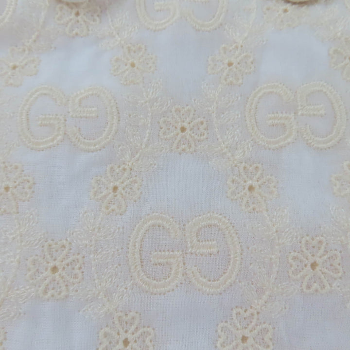 極美品☆GUCCI グッチ 627402 コットン GG・フラワー刺繍入り 半袖シャツ ブラウス アイボリー 36 イタリア製 正規品 レディース