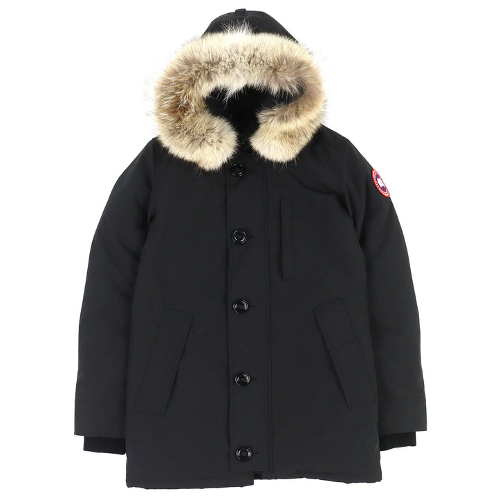 未使用品△CANADA GOOSE カナダグース JASPER PARKA ジャスパー ロゴワッペン ファー付 フーデッド ダウンジャケット ブラック XS 正規品