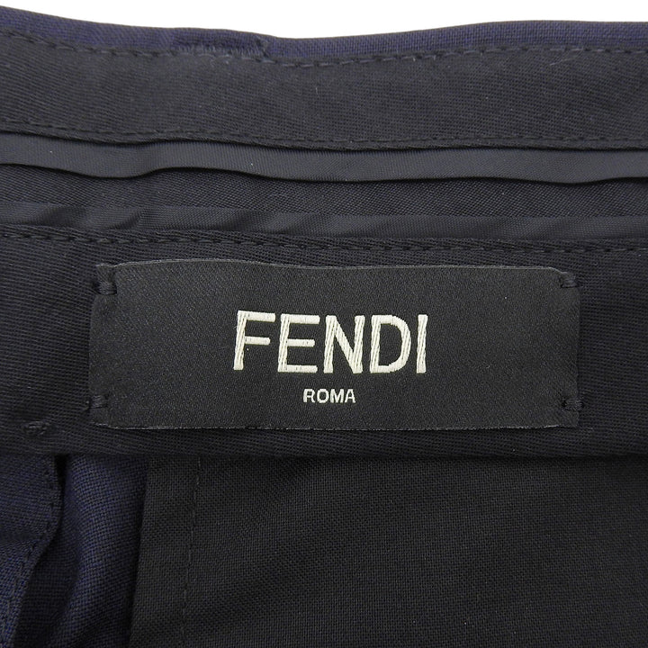 極美品▲FENDI フェンディ 2022年製 FB0366 ウール混 ロゴボタン付き スラックス パンツ ネイビー 44 正規品 メンズ ハンガー付き