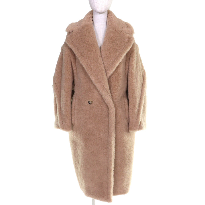 極美品△Max Mara マックスマーラ 白タグ 2023年製 23101602336 テディベア アルパカ カシミヤ シルク ロングコート ベージュ S 正規品
