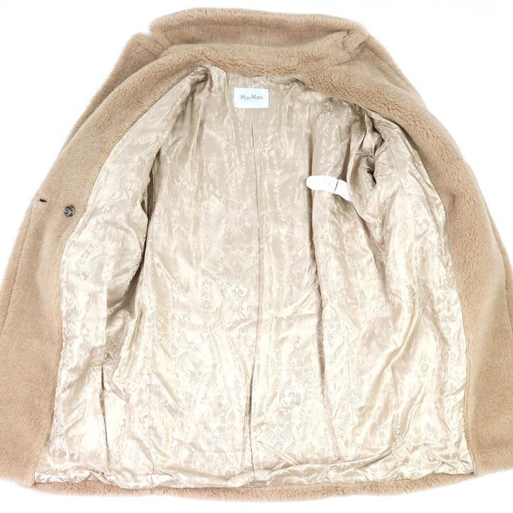 極美品△Max Mara マックスマーラ 白タグ 2023年製 23101602336 テディベア アルパカ カシミヤ シルク ロングコート ベージュ S 正規品