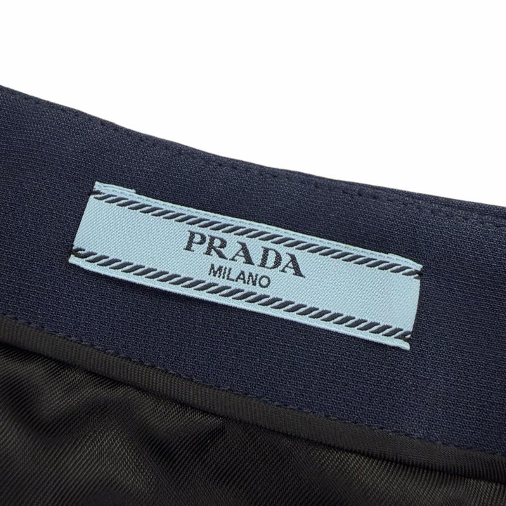 極美品☆PRADA プラダ 2023年製 P128J ウール シルク ロゴボタン付 ミニスカート ネイビー 38 イタリア製 正規品 レディース