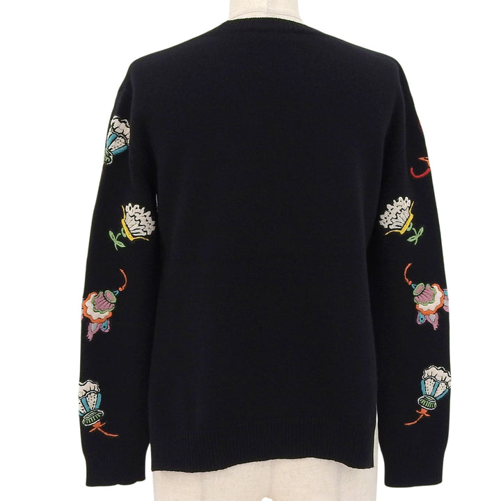 美品▲VALENTINO ヴァレンティノ NB0KC26Y3MC ウール100％ 花刺繍アップリケ ニット ブラック マルチ XS イタリア製 正規品 レディース