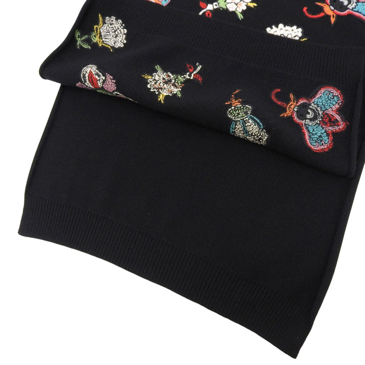 美品▲VALENTINO ヴァレンティノ NB0KC26Y3MC ウール100％ 花刺繍アップリケ ニット ブラック マルチ XS イタリア製 正規品 レディース