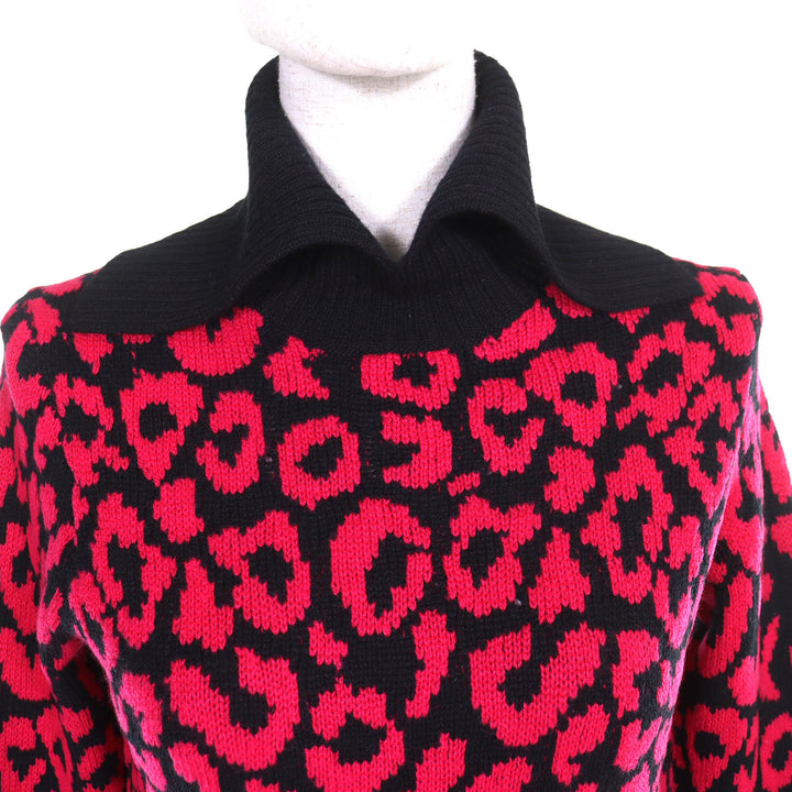 美品△Christian Dior クリスチャンディオール 144S53AM067 カシミヤ100％ レオパード柄 長袖 ニット ブラック ピンク 40 伊製 正規品