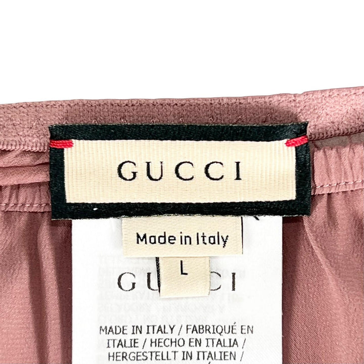 極美品▲GUCCI グッチ 760549 シルク100％ レース使い シフォン スカート ピンク L イタリア製 正規品 レディース