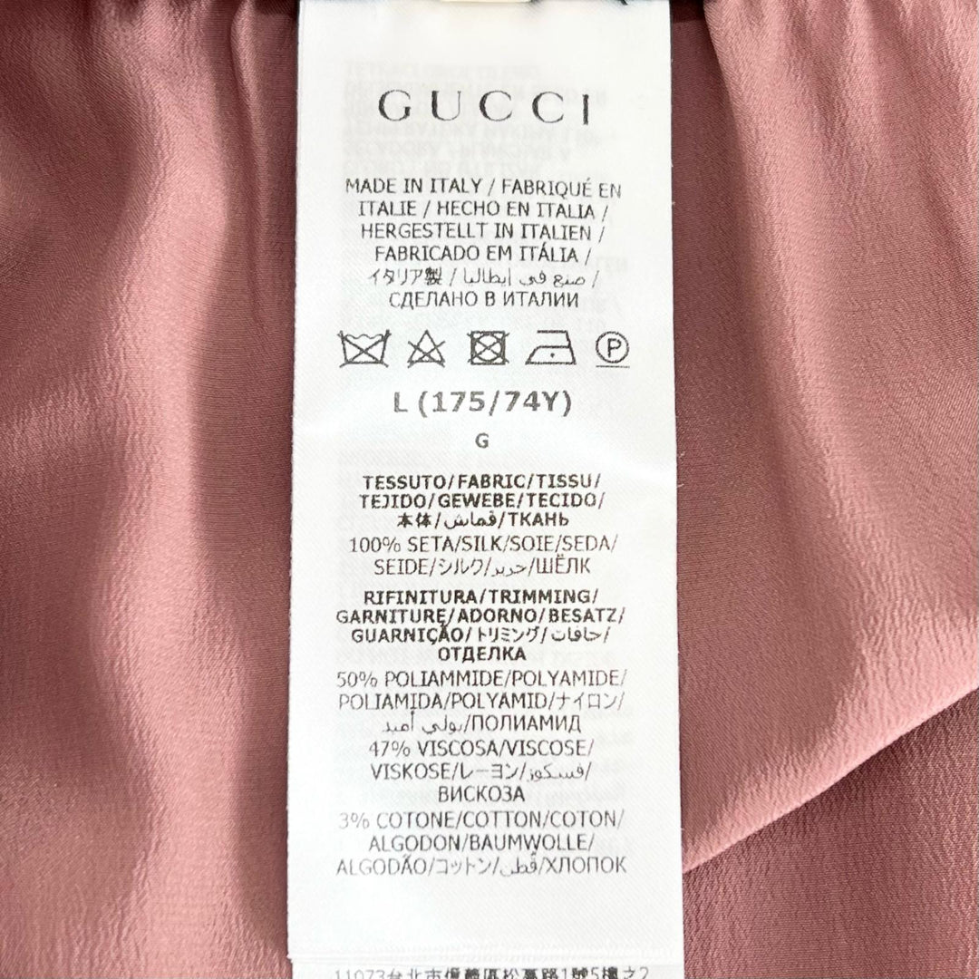 極美品▲GUCCI グッチ 760549 シルク100％ レース使い シフォン スカート ピンク L イタリア製 正規品 レディース
