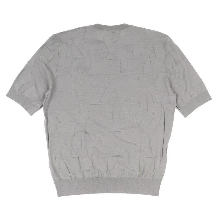 極美品△HERMES エルメス Equestrian Fragments ウール100％ クルーネック 半袖ニット トップス グレー XL イタリア製 正規品 メンズ