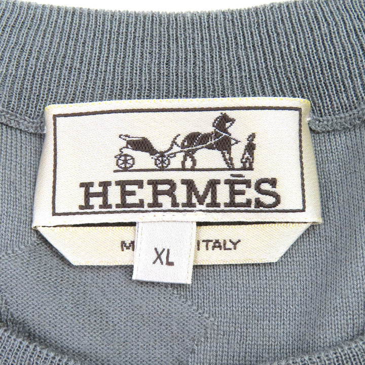 極美品△HERMES エルメス Equestrian Fragments ウール100％ クルーネック 半袖ニット トップス グレー XL イタリア製 正規品 メンズ