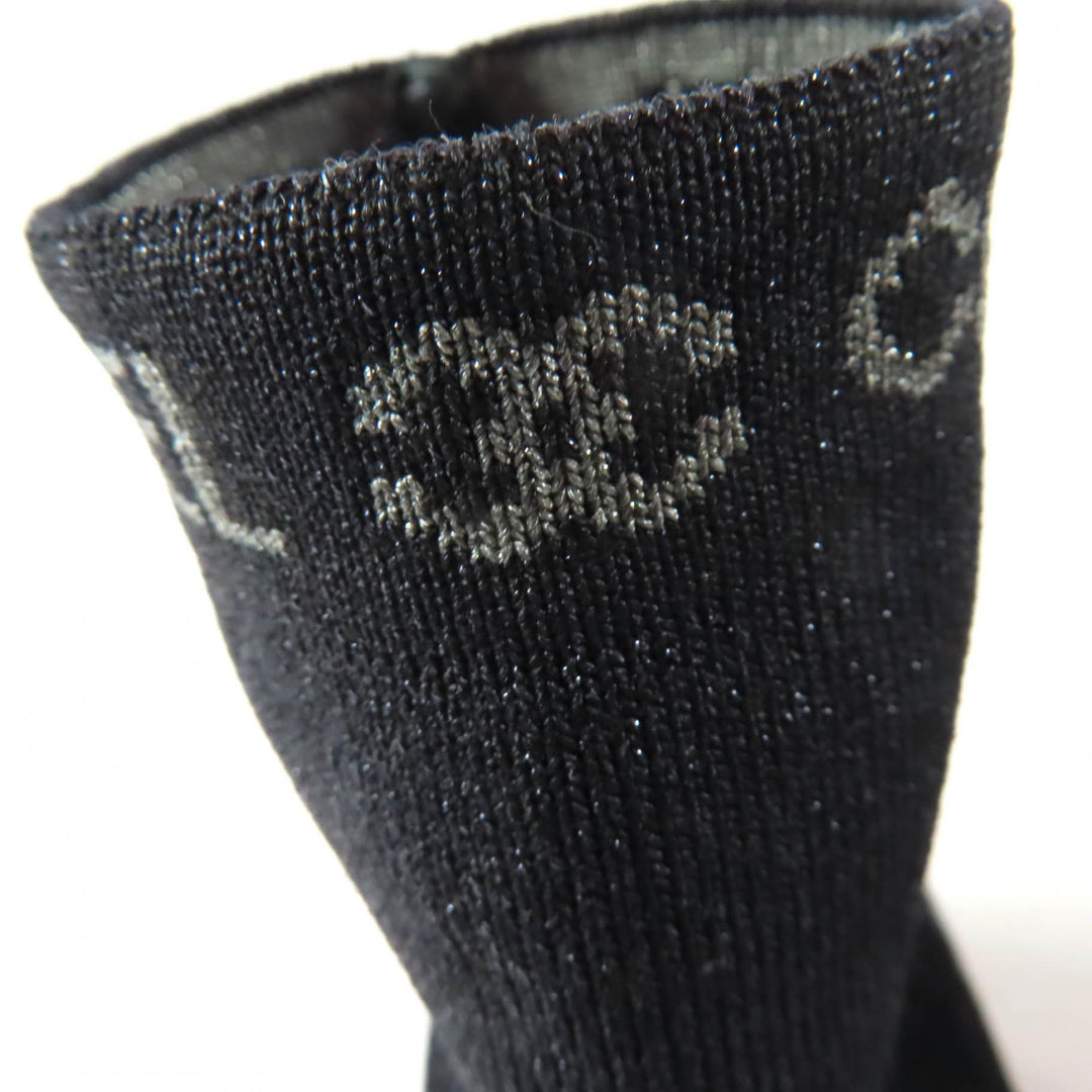 極美品☆CHANEL シャネル パテントレザー ロゴ入り ニット ソックスブーツ アンクルブーツ ブラック 34.5 伊製 レディース