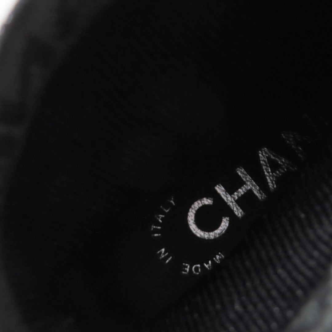 極美品☆CHANEL シャネル パテントレザー ロゴ入り ニット ソックスブーツ アンクルブーツ ブラック 34.5 伊製 レディース