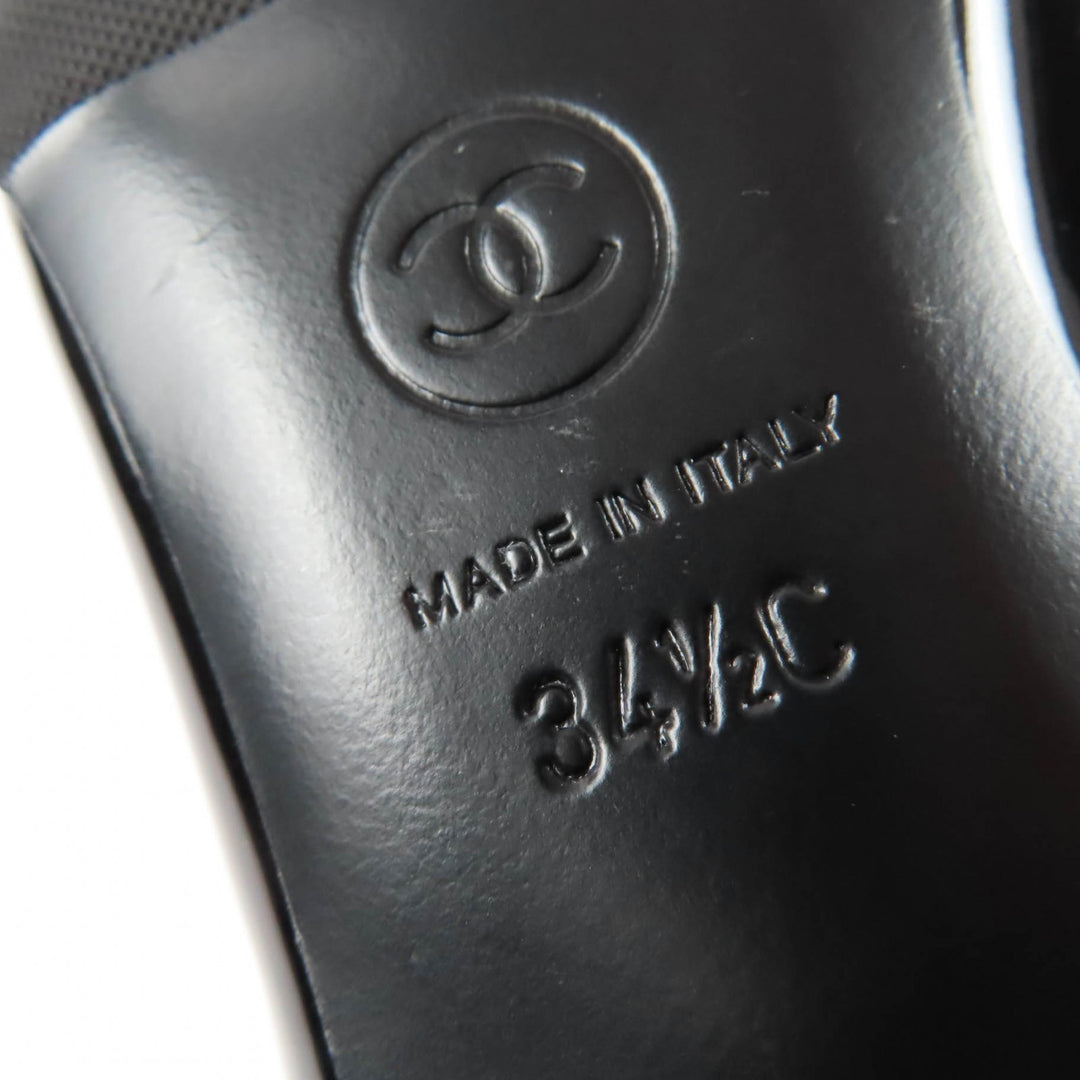 極美品☆CHANEL シャネル パテントレザー ロゴ入り ニット ソックスブーツ アンクルブーツ ブラック 34.5 伊製 レディース
