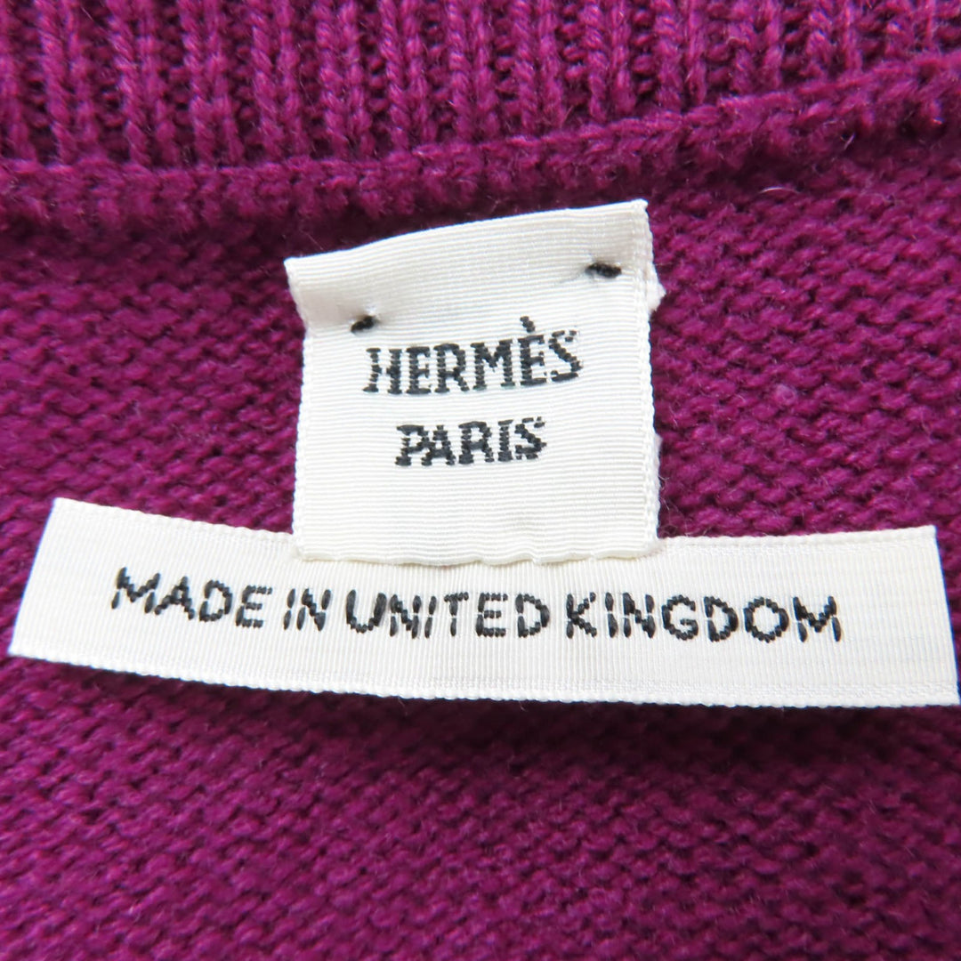 美品☆HERMES エルメス カシミヤ100％ ゴールド金具 Hロゴ金具 ショートスリーブ 半袖ニット パープル 34 イギリス製 正規品 レディース