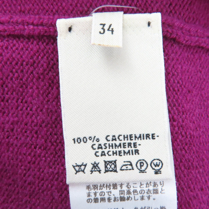 美品☆HERMES エルメス カシミヤ100％ ゴールド金具 Hロゴ金具 ショートスリーブ 半袖ニット パープル 34 イギリス製 正規品 レディース