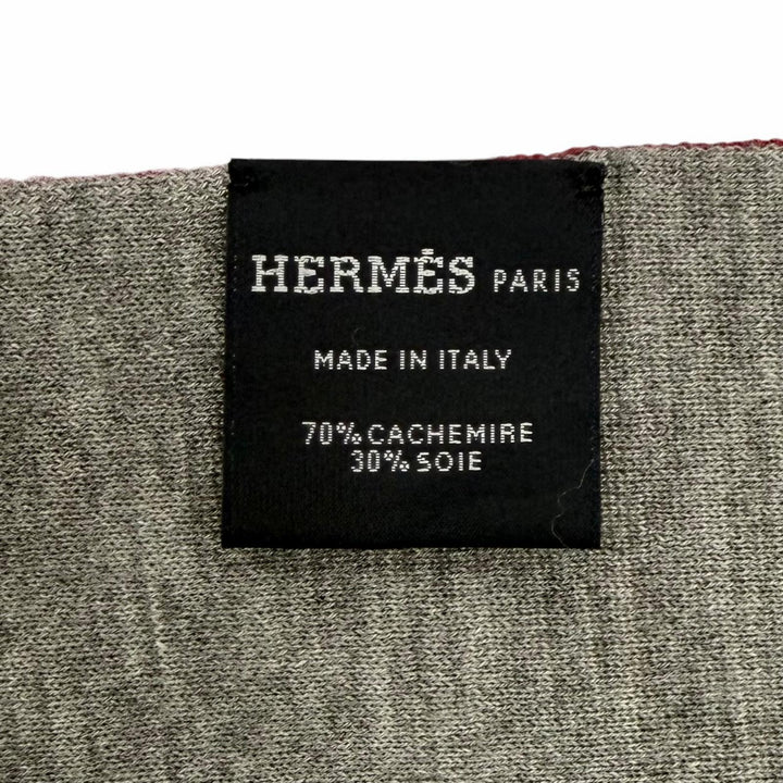 美品◇HERMES エルメス アレルトゥール カシミヤ シルク シェーヌダンクル Hロゴ リバーシブル マフラー ボルドー グレー イタリア製