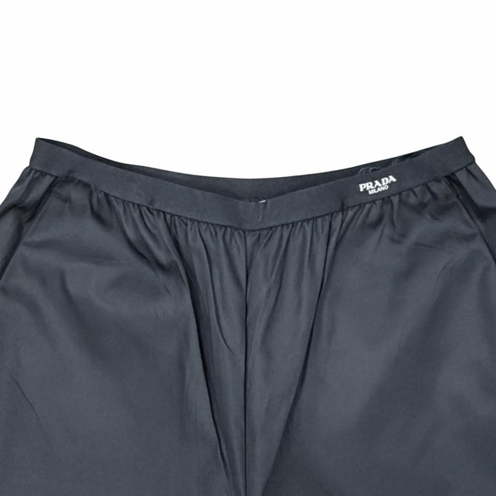 極美品◇PRADA プラダ 2022年製 22Y887 RE-NYLON ロゴ入り ロングパンツ ワイドパンツ ブラック 38S イタリア製 正規品 レディース