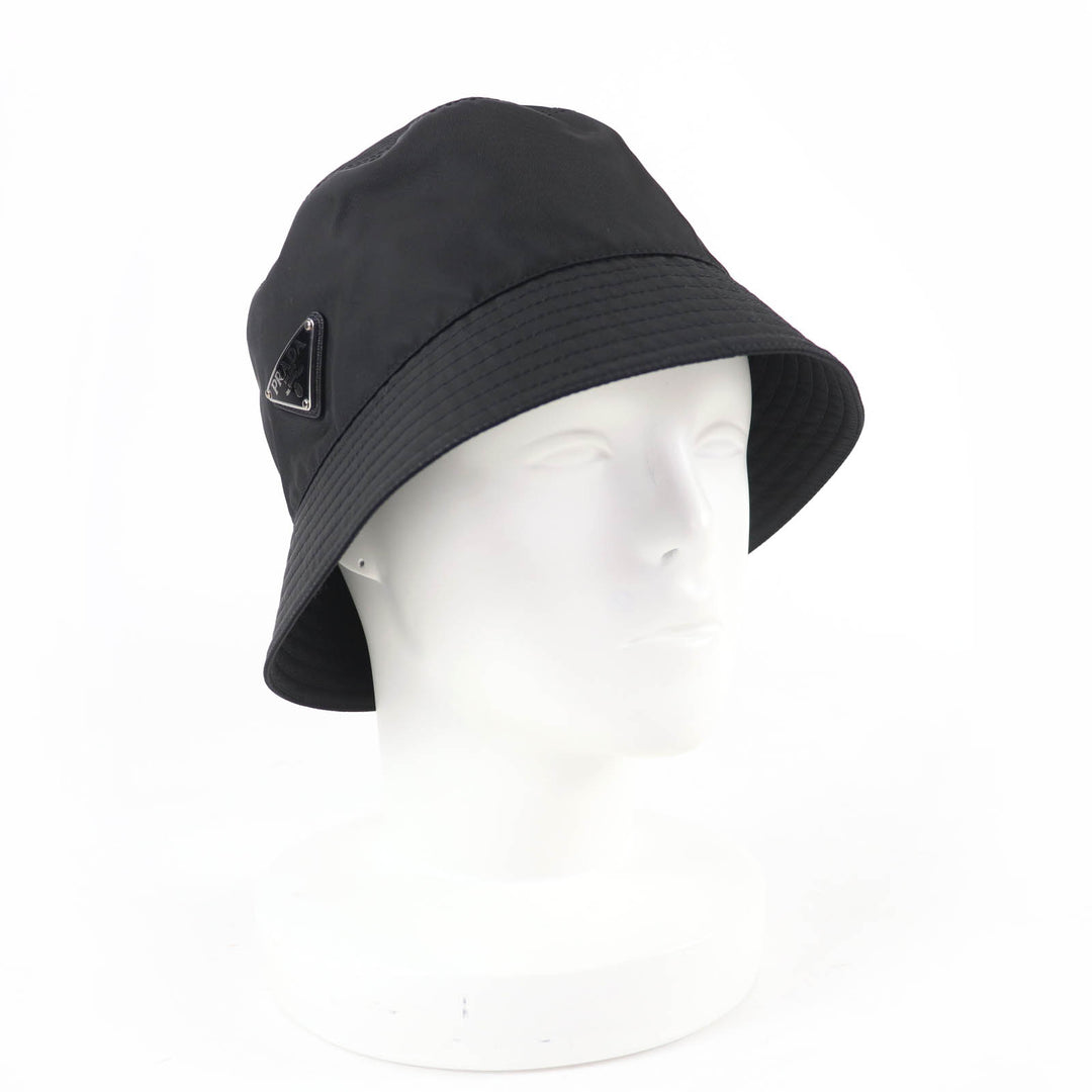 極美品☆PRADA プラダ 1HC137 RE-NYLON トライアングルロゴプレート バケット ハット ブラック S イタリア製 正規品 レディース
