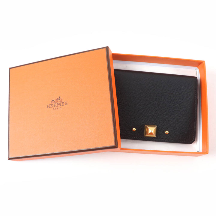 未使用品☆HERMES エルメス メドール カードケース ヴォーマダム ゴールド金具 メドール金具 ブラック K刻印 箱付 フランス製 レディース