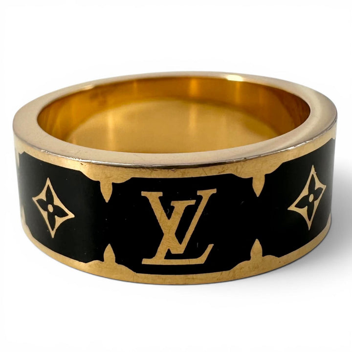 美品▲LOUIS VUITTON ルイヴィトン M1568L リング・ナノ グラム エナメル リング・指輪 ゴールド ブラック L レディース 箱・保存袋付き