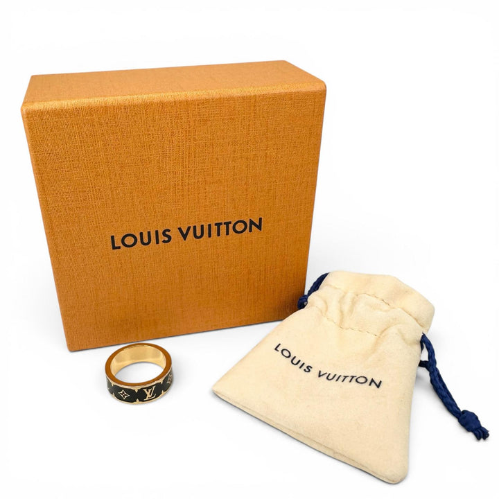 美品▲LOUIS VUITTON ルイヴィトン M1568L リング・ナノ グラム エナメル リング・指輪 ゴールド ブラック L レディース 箱・保存袋付き