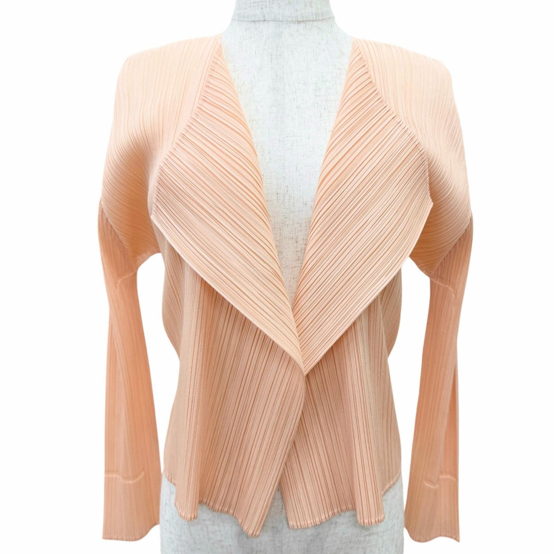 美品△PLEATS PLEASE プリーツプリーズ イッセイミヤケ 23AW PP31JO143 フロントオープン 長袖 カーディガン ピンク 3 正規品 レディース