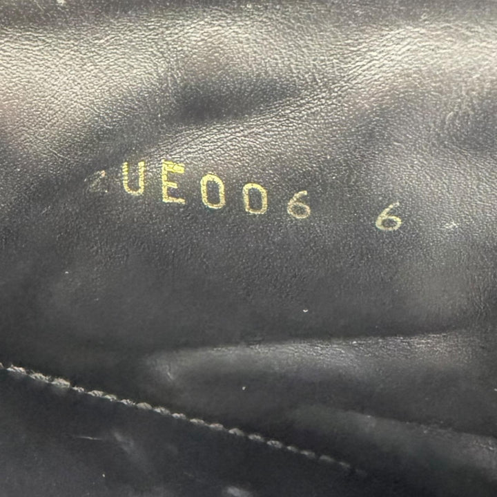 美品□PRADA プラダ 2UE006 レザー ナイロン トライアングルロゴ 三角プレート コンバットブーツ アンクルブーツ ブラック 6 イタリア製