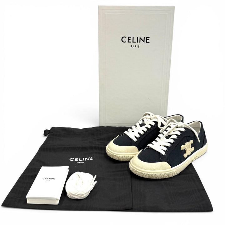 美品★CELINE セリーヌ アラン トリオンフ スニーカー キャンバス ネイビー 35 イタリア製 レディース 定価126500円 箱・保存袋付き