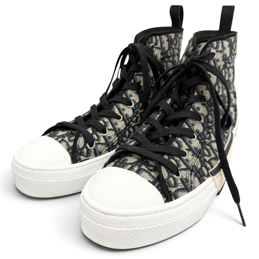 美品▼DIOR ディオール オム 3SH126ZSA B23 オブリーク ジャカード ハイトップスニーカー ネイビー 42.5 イタリア製 メンズ 定価175000円