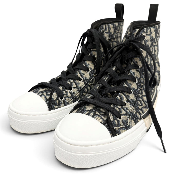 美品▼DIOR ディオール オム 3SH126ZSA B23 オブリーク ジャカード ハイトップスニーカー ネイビー 42.5 イタリア製 メンズ 定価175000円