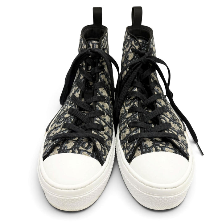 美品▼DIOR ディオール オム 3SH126ZSA B23 オブリーク ジャカード ハイトップスニーカー ネイビー 42.5 イタリア製 メンズ 定価175000円