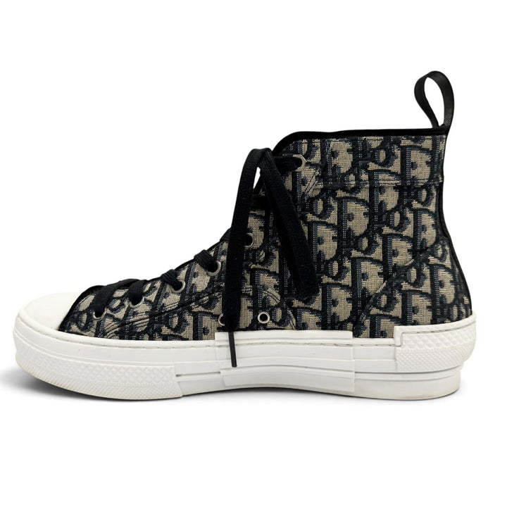 美品▼DIOR ディオール オム 3SH126ZSA B23 オブリーク ジャカード ハイトップスニーカー ネイビー 42.5 イタリア製 メンズ 定価175000円