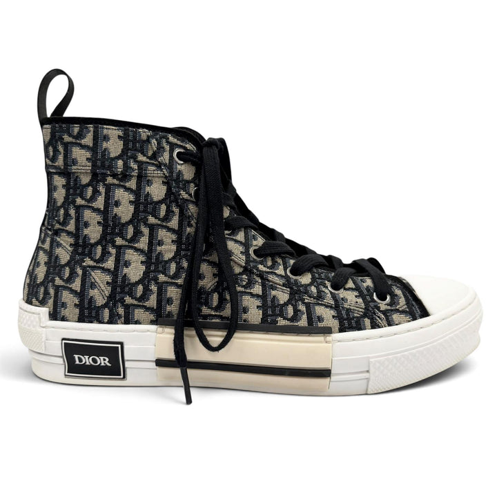 美品▼DIOR ディオール オム 3SH126ZSA B23 オブリーク ジャカード ハイトップスニーカー ネイビー 42.5 イタリア製 メンズ 定価175000円