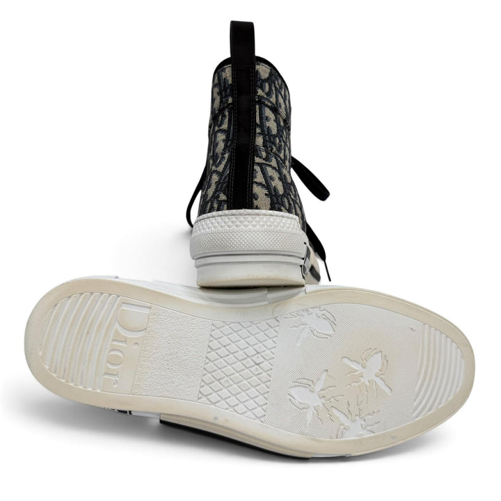 美品▼DIOR ディオール オム 3SH126ZSA B23 オブリーク ジャカード ハイトップスニーカー ネイビー 42.5 イタリア製 メンズ 定価175000円