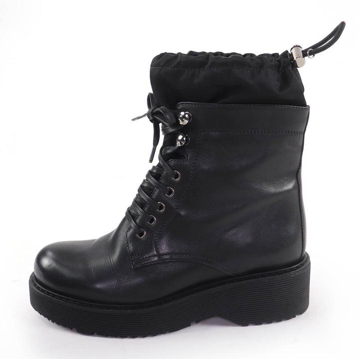 美品☆PRADA プラダ 6101 レースアップ デザイン レザー アンクルブーツ ショートブーツ ブラック 36 レディース