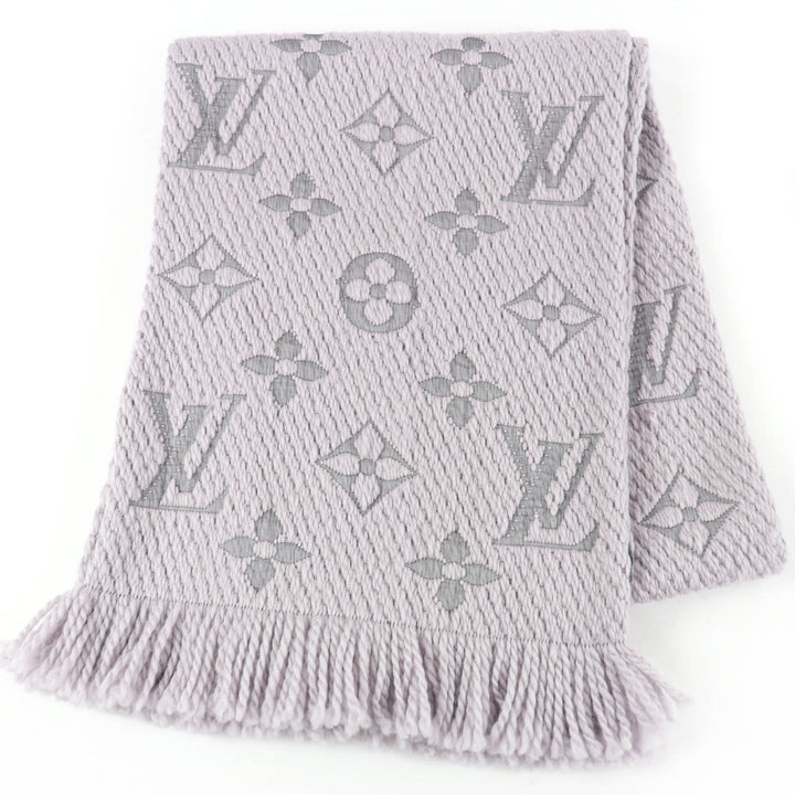 美品☆LOUIS VUITTON ルイヴィトン M74742 エシャルプ・ロゴマニア ウール シルク グリペルル フリンジ付 マフラー イタリア製 正規品