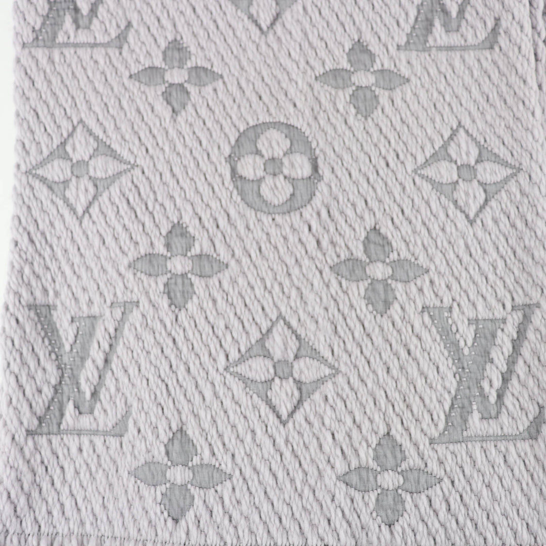 美品☆LOUIS VUITTON ルイヴィトン M74742 エシャルプ・ロゴマニア ウール シルク グリペルル フリンジ付 マフラー イタリア製 正規品