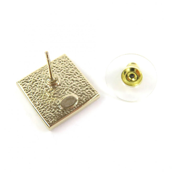 極美品△CHANEL シャネル B24C ココマーク スクエア ピアス アクセサリー 両耳用 ゴールド ホワイト 箱付き イタリア製 レディース