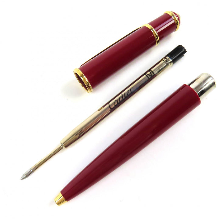 美品△Cartier カルティエ ディアボロ ドゥ カルティエ ツイスト式 ボールペン ボルドー ゴールド 希少カラー 箱付き 仏製 筆記確認済み