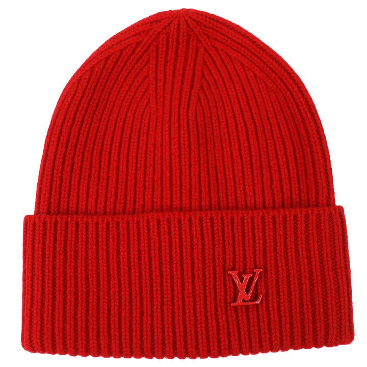 極美品△LOUIS VUITTON ルイヴィトン MP3249 ボネ LV アヘッド カシミヤ100％ ロゴ ビーニー ニット帽 ニットキャップ レッド 正規品