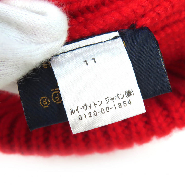 極美品△LOUIS VUITTON ルイヴィトン MP3249 ボネ LV アヘッド カシミヤ100％ ロゴ ビーニー ニット帽 ニットキャップ レッド 正規品