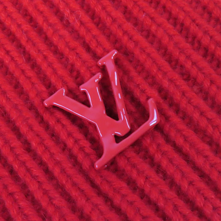 極美品△LOUIS VUITTON ルイヴィトン MP3249 ボネ LV アヘッド カシミヤ100％ ロゴ ビーニー ニット帽 ニットキャップ レッド 正規品