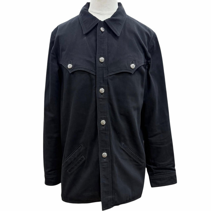 美品▼CHROME HEARTS クロムハーツ コットン 925 ホースシューボタン ハンティングジャケット デニムジャケット ブラック M メンズ