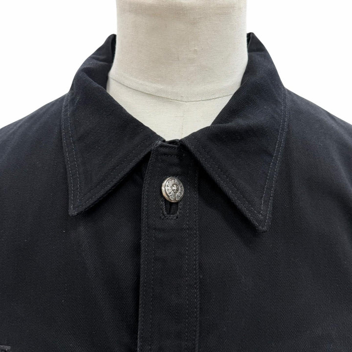 美品▼CHROME HEARTS クロムハーツ コットン 925 ホースシューボタン ハンティングジャケット デニムジャケット ブラック M メンズ
