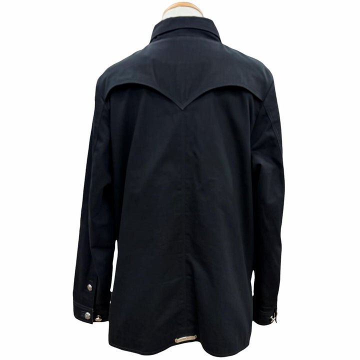 美品▼CHROME HEARTS クロムハーツ コットン 925 ホースシューボタン ハンティングジャケット デニムジャケット ブラック M メンズ