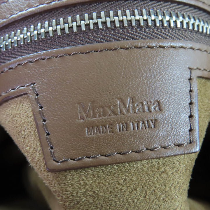 極美品☆Max Mara マックスマーラ テディバッグ アルパカ シルク混 Mロゴ刺繍 レザー使い 2WAY ショルダー ハンドバッグ ブラウン
