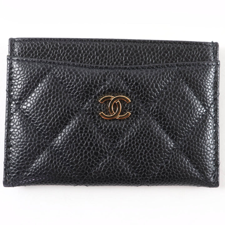 極美品☆CHANEL シャネル キャビアスキン ココマーク マトラッセ カードケース パスケース ブラック ゴールド金具 イタリア製 レディース