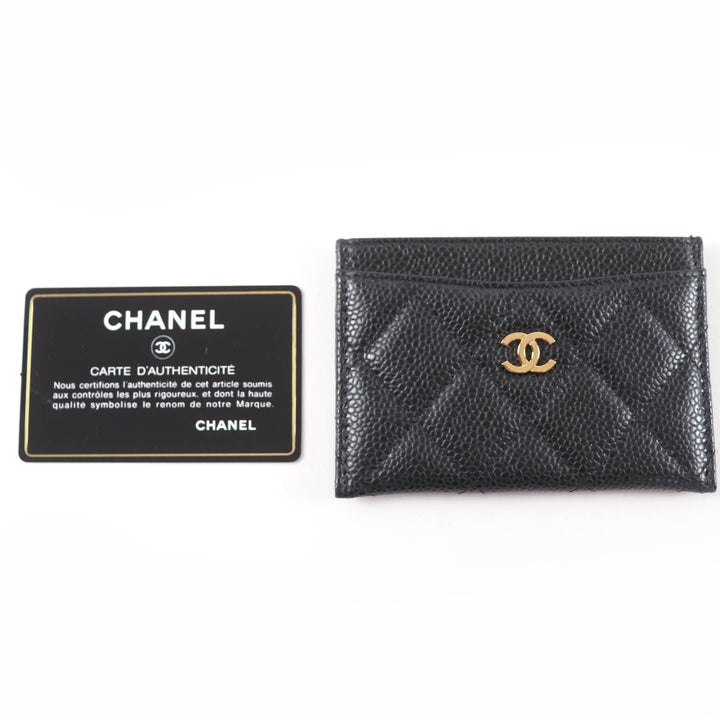 極美品☆CHANEL シャネル キャビアスキン ココマーク マトラッセ カードケース パスケース ブラック ゴールド金具 イタリア製 レディース