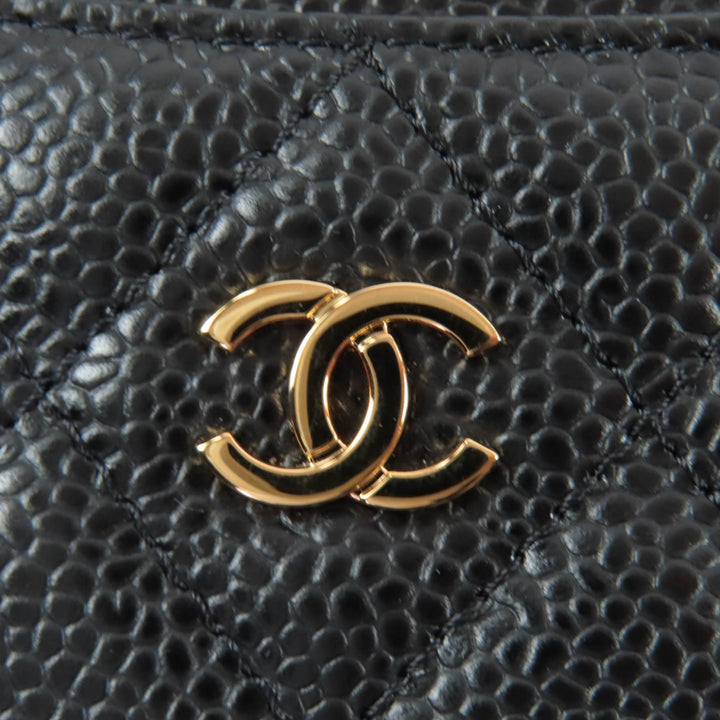 極美品☆CHANEL シャネル キャビアスキン ココマーク マトラッセ カードケース パスケース ブラック ゴールド金具 イタリア製 レディース