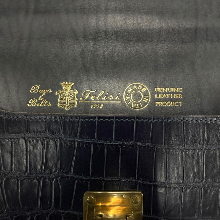 美品□Felisi フェリージ 1846/SA レザー クロコ型押し ビジネスバッグ ブリーフケース ハンドバッグ ダークネイビー イタリア製 メンズ